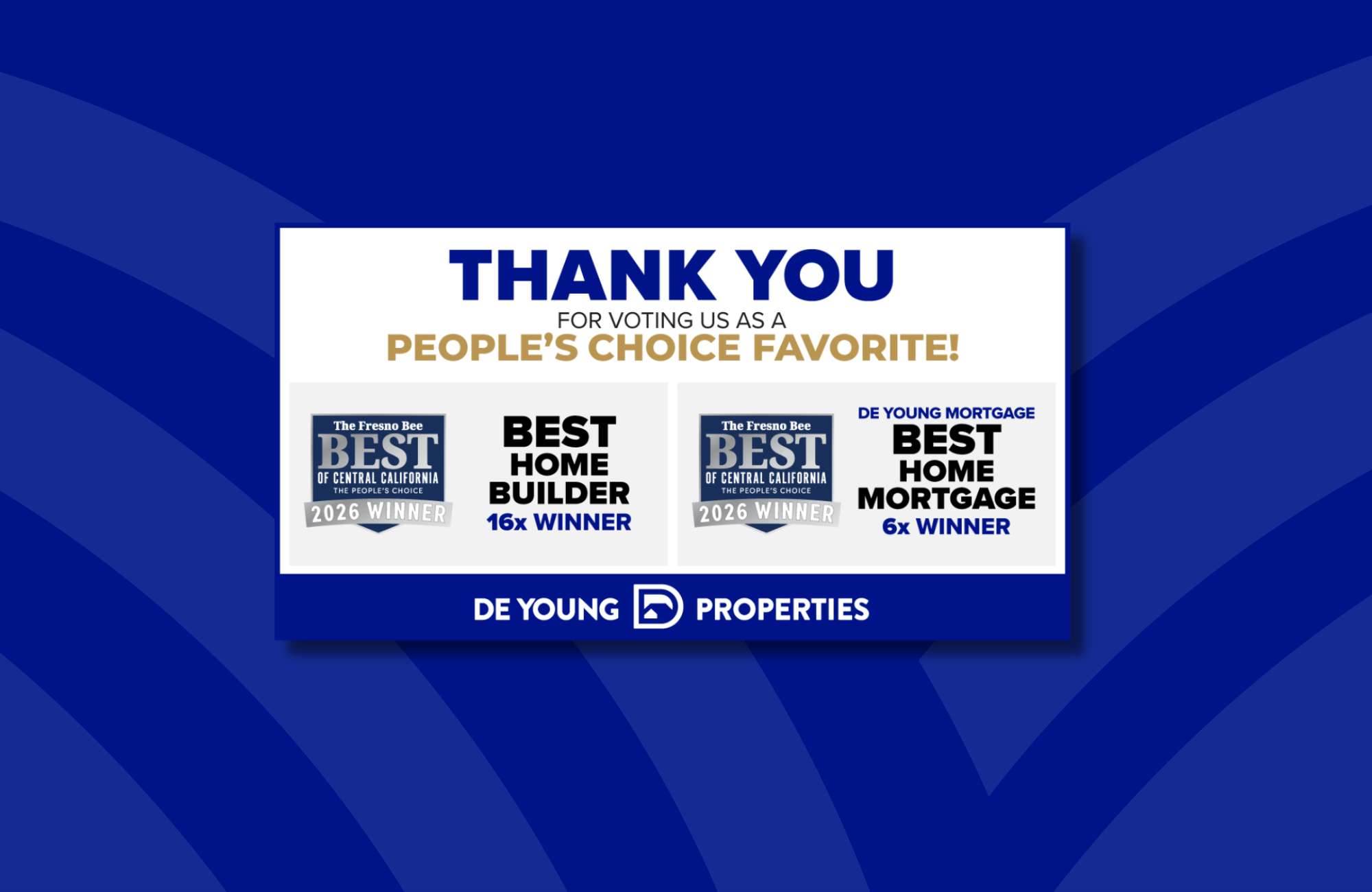 De Young Properties Voted as a Best Homebuilder in Fresno Bee Best of Central California People’s Choice Awards!