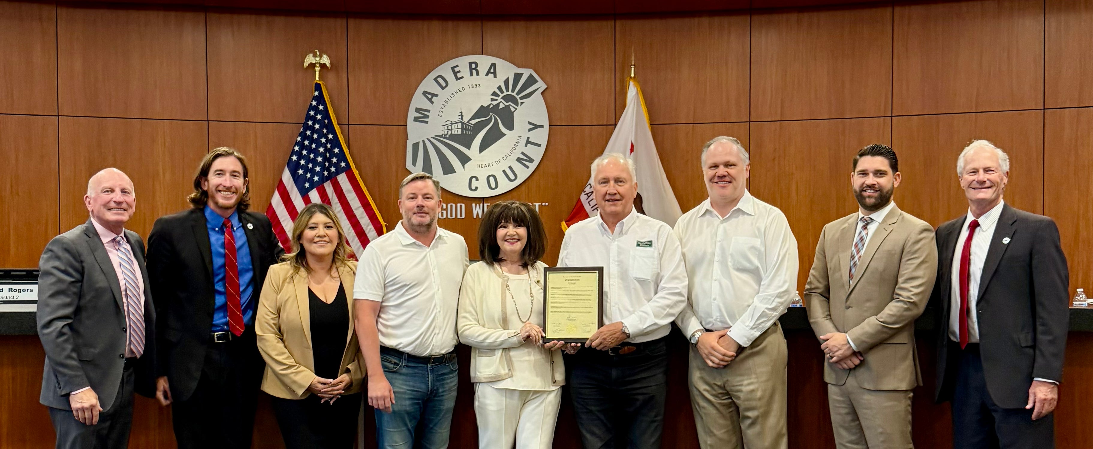 The Madera County Board of Supervisors presents the McCaffrey family with a proclamation celebrating McCaffrey Homes’ 50th anniversary.