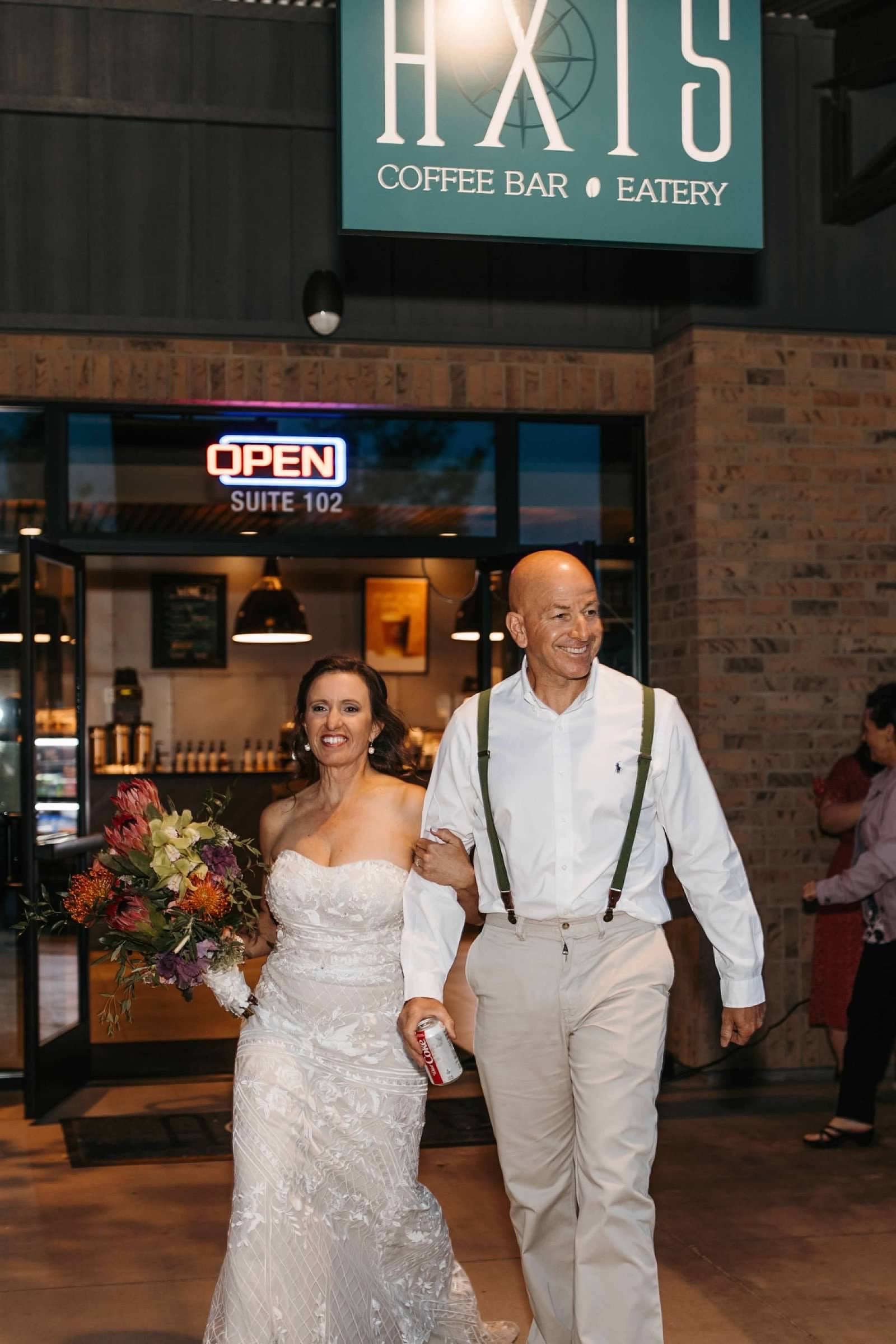 The wedding reception was held in the Tesoro Viejo Town Center at AXIS Coffee Bar + Eatery.