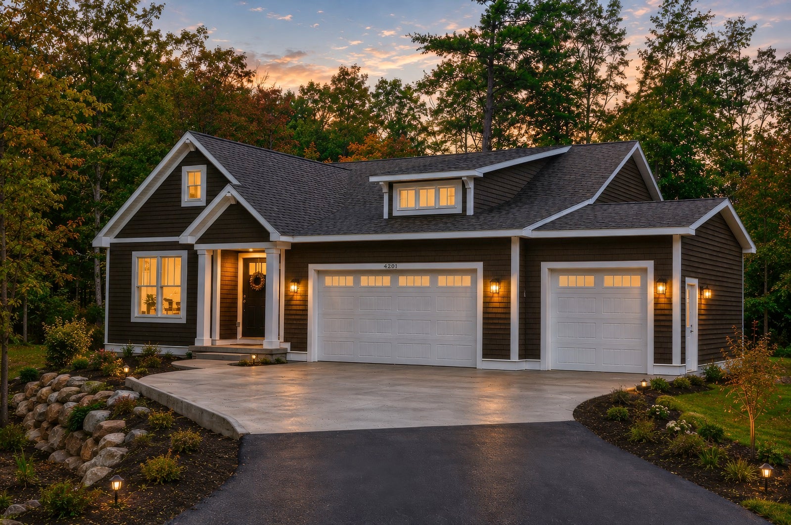 4201 Boulder Creek Drive, Midland, at dusk — 2026 Fall Parade of Homes