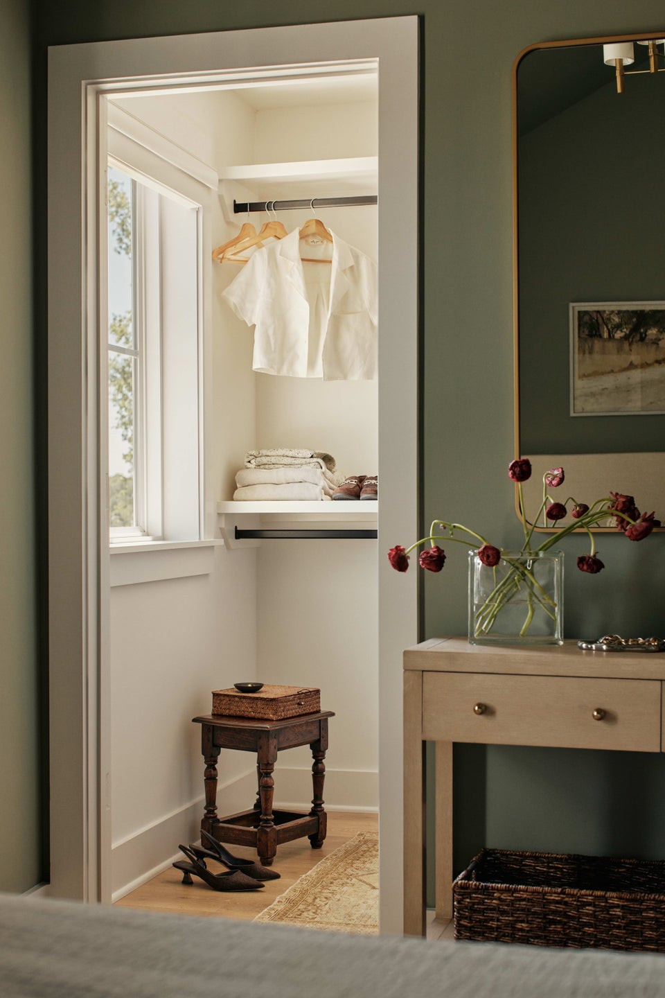 Spacious primary walk-in closet